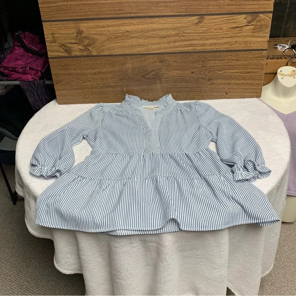 Monteau Los Angeles blue/white seersucker blouse size large mandarin collar - Picture 7 of 7